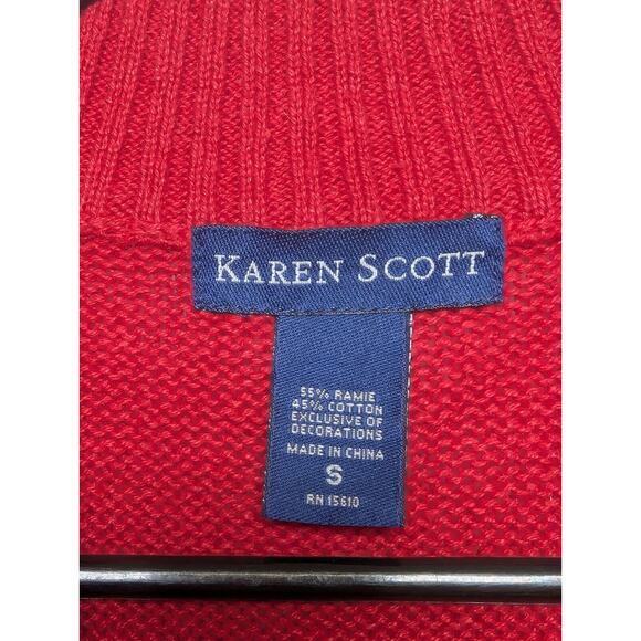 Karen Scott Christmas Tree Sweater Vest WOMENS SMALL red full zip festive ugly - Picture 5 of 9